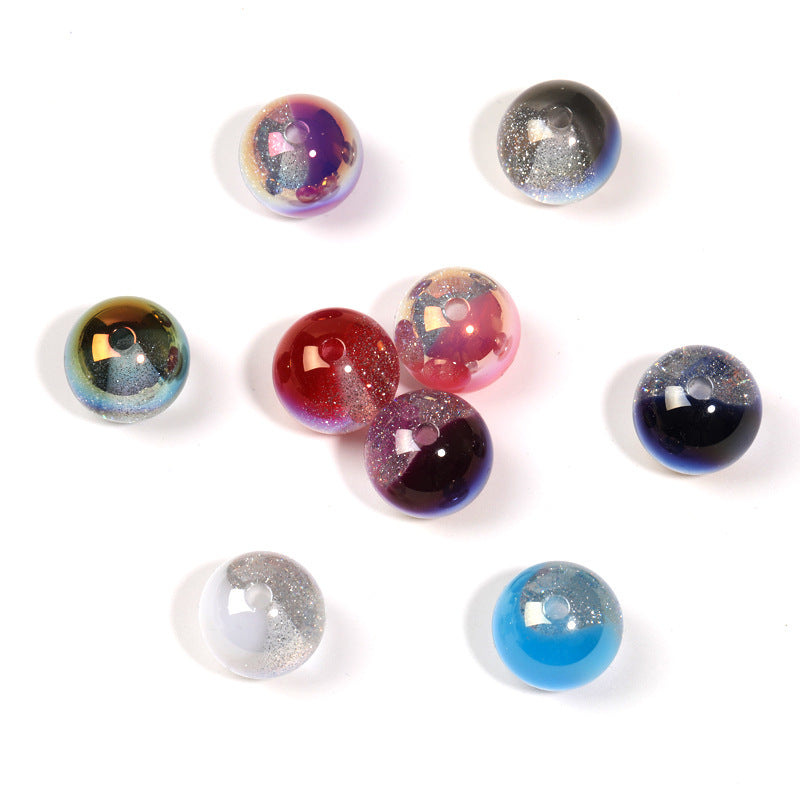 Wholesale 100pcs 20mm two-color starry cat's eye beads UV plated resin round beads diy mobile phone chain keychain beads loose beads